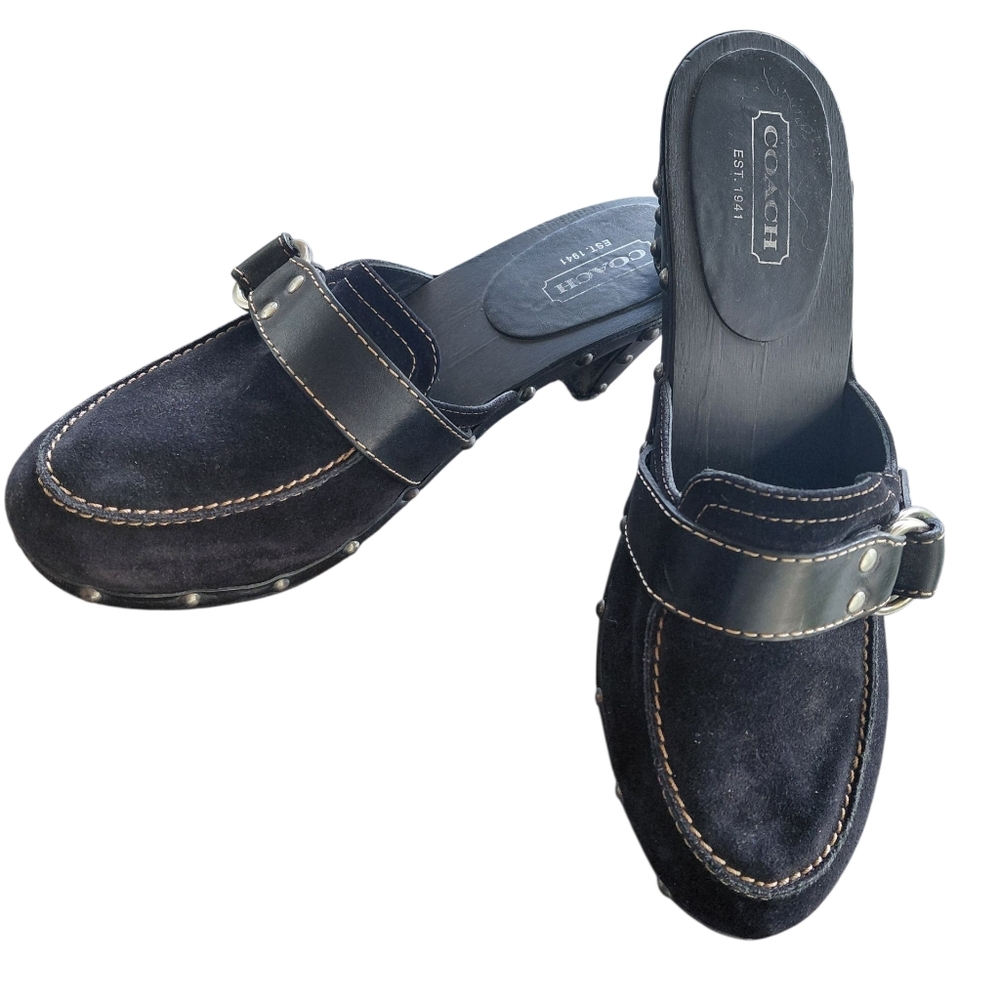 Coach "Raina" Black Wooden And Faux Suede Studded Clog Size 10
